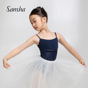 sansha 三沙儿童舞蹈服女 吊带连体服芭蕾舞练功服白色少儿体操服