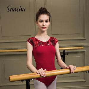 Sansha 法国三沙芭蕾舞练功服成人短袖舞蹈连体服蕾丝镂空舞蹈服