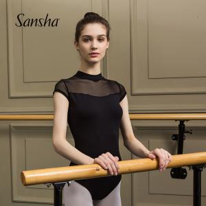 Sansha 法国三沙成人芭蕾舞练功服短袖舞蹈连体服女蕾丝舞蹈服