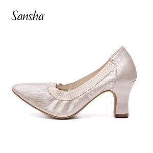 sansha 法国三沙芭蕾舞鞋 柔软PU皮室外穿舞蹈鞋 高跟街头芭蕾鞋