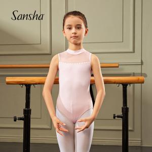 sansha法国三沙芭蕾舞儿童立领连体服舞蹈短袖练功服新款体服