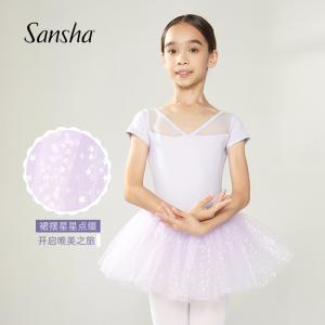 sansha 三沙儿童芭蕾舞练功服 短袖舞蹈连体服亮片蓬蓬裙表演TUTU