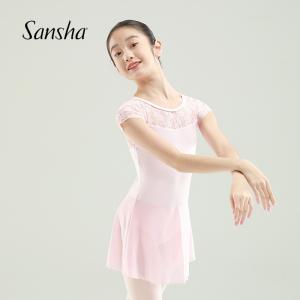 sansha 法国三沙儿童舞蹈裙 少女芭蕾舞练功服短袖蕾丝舞服连体裙