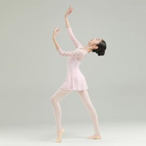 sansha 三沙少女舞蹈服夏 儿童芭蕾舞裙蕾丝8分袖练功连体服表演