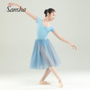sansha 三沙少女芭蕾舞练功服 女童短袖舞蹈服高胯连体服形体服