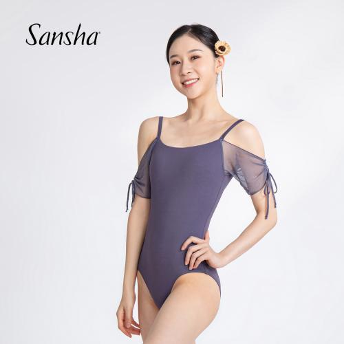 sansha 三沙芭蕾舞练功服女 吊带落肩袖舞蹈连体服表演弹力形体服