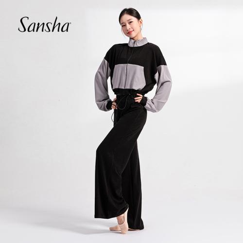 Sansha 三沙舞蹈外套短上衣女 长袖长裤芭蕾舞双面绒热身运动套装
