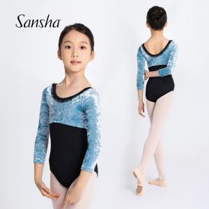 sansha 三沙儿童舞蹈服 芭蕾舞开裆连体服钻石绒七分袖练功服圆领