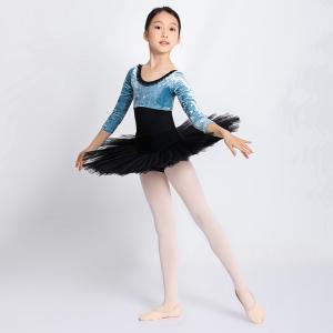 sansha 三沙儿童舞蹈服 芭蕾舞开裆连体服钻石绒七分袖练功服圆领