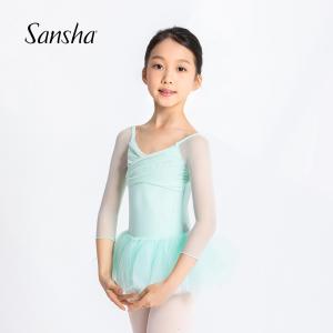 sansha 三沙儿童芭蕾舞裙交叉V领舞蹈连体服七分袖开裆蓬蓬裙表演