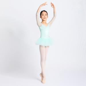 sansha 三沙儿童芭蕾舞裙交叉V领舞蹈连体服七分袖开裆蓬蓬裙表演