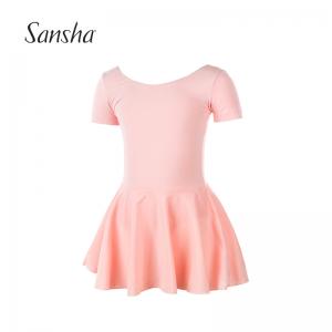 Sansha 法国三沙芭蕾舞儿童短裙连体服 短袖练功服 舞蹈演出服装