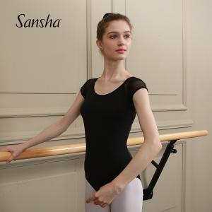Sansha 法国三沙成人芭蕾舞练功服短袖舞蹈连体服植绒蕾丝舞蹈服